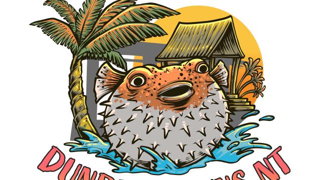 Fugu's Dundee Downs NT logo with a puffer fish, palm tree and Territory sunset